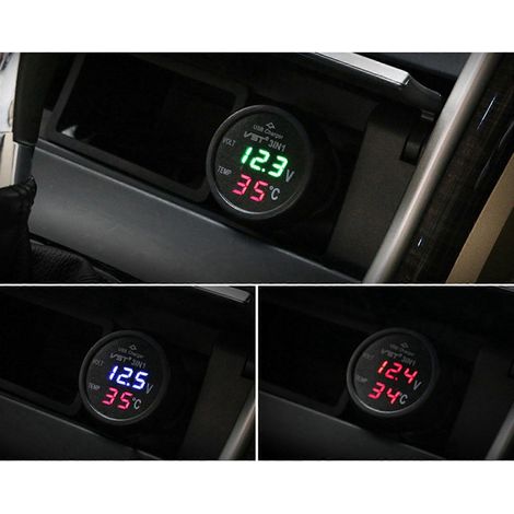 Voltmètre numérique LED 3 en 1 pour voiture, thermomètre et chargeur USB, 12/24 V (1/4)