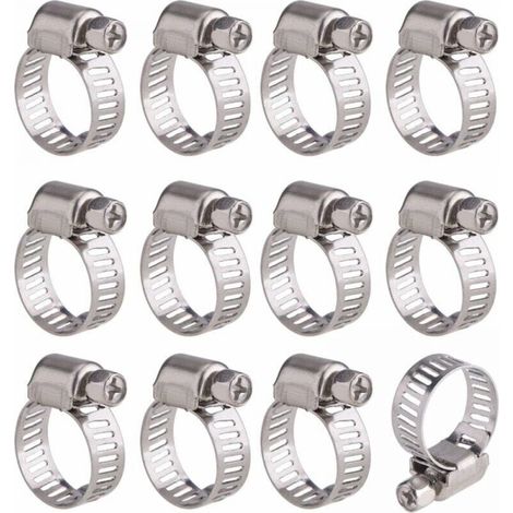 12 Pièces Collier de Serrage Tuyau Ajustable en Acier Inoxydable Tuyau Pinces Clips Fixation (9-16 mm) (1/4)