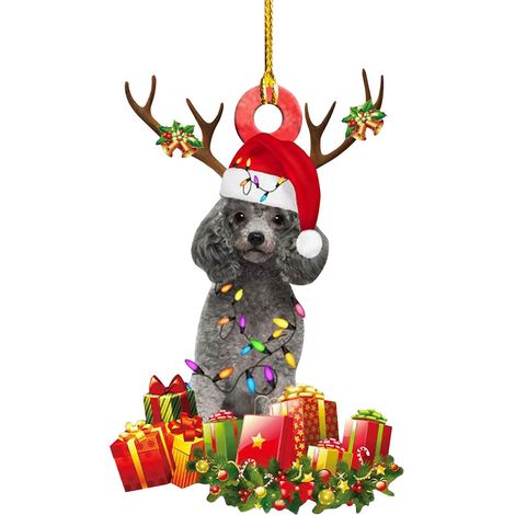Adorno Navidad Perro - Figura Colgante de Madera para Árbol - Decoración Navideña - 10 cm (1/5)