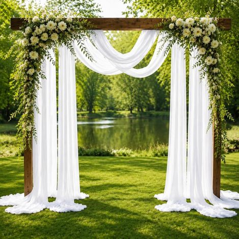 6 Arche Tenture Mariage 75 x 500 cm Rideau en Tulle Blanc Voilage Blanc Drapé en Organza Rideau de Gaze pour Décoration de Mariage Cantonnière Décorative Cérémonie Fête Toile de Fond (1/5)