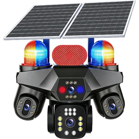 Caméra de surveillance solaire 4G extérieure AOV 20 MP Ultra HD, système bullet-dôme à 3 modules PTZ, 4 objectifs et 4 vues simultanées, enregistrement 24 h/24 à faible consommationalarme sonore et lu (1/5)