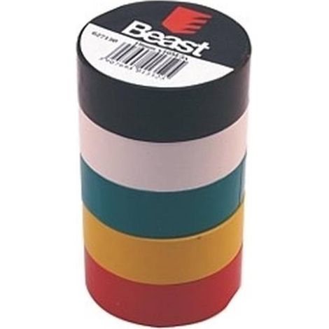Ruban Isolant de Couleur 19mm x 10m - Lot de 5 Rouleaux - Pratique et résistant - Chantier et atelier - Beast (1/4)