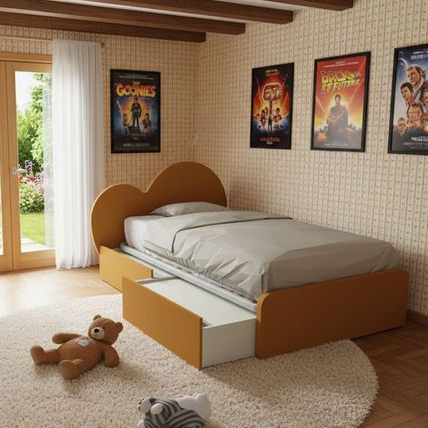 Letto a cuore 1 piazza e mezza con cassettoni - 120x190 cm - Made in Italy - Zolfo