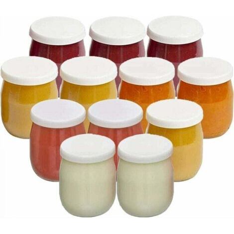 Lot de 12 Pots de Yaourt en Verre avec Couvercles Étanches - Pour Yaourtières, Multicuiseurs et Robots Cuiseurs (Thermomix, SEB, etc.) - 143 ML / 125 grammes (1/5)