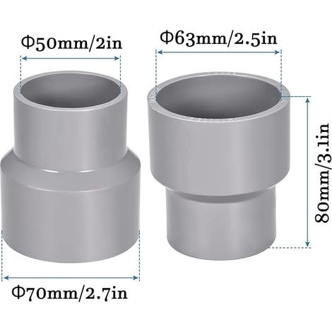 QUARKZMAN 63mm x 50mm PVC Réduction Couplage 1pcs DWV Tuyau Gris (1/4)