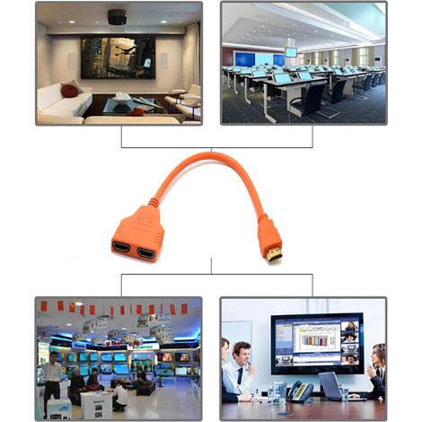 1080p HD Port Homme à 2 Femme 1 In 2 Out Splitter Adaptateur Câble Orange (1/5)
