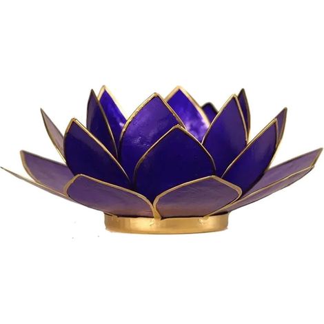 Porte Bougie Fleur de Lotus Bleu foncé et or 6 ème chakra (1/2)