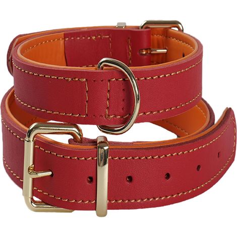 Collier pour Chien en Cuir, Véritable Robuste Réglable Rrembourré, pour Chiens de Taille Moyenne, Grande et Très Grande(Rouge L (1/5)