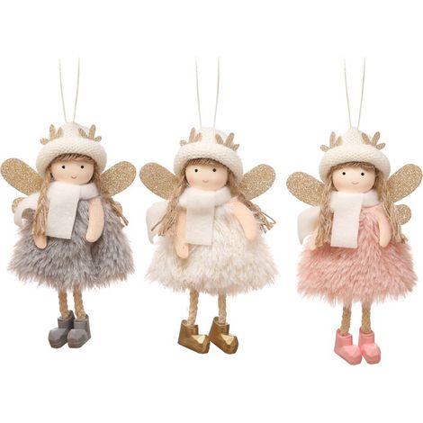 Lot de 3 décorations de Noël, pendentif ange, bois de cerf, tissu peluche, sapin de Noël, maison (1/5)