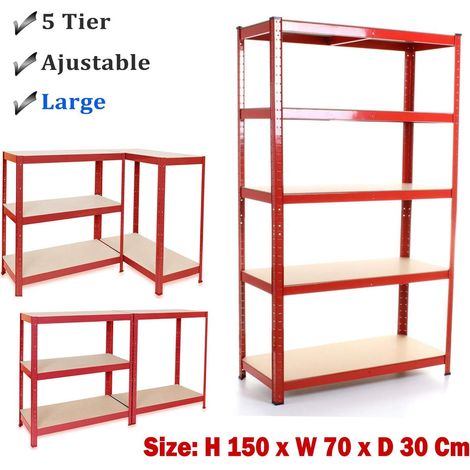 Garage Shelving Units for Workshop, Shed, Office: 150cm x 70cm x 30cm Heavy Duty Racking Shelves for Storage - Red 5 Tier, 875KG Capacity(175KG Per Shelf) (1/5)