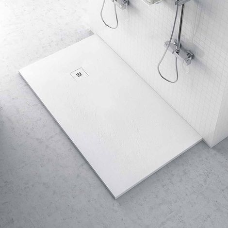 Receveur de douche plan minéral zéro 1000x1600 blanc en plan minéral avec caillebotis assorti