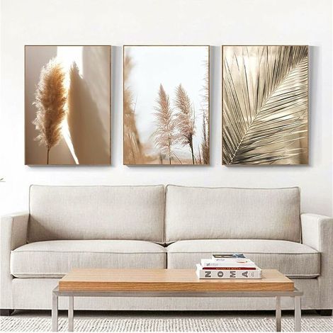 Lot de 3 posters de qualité supérieure - Beige - Herbe de la pampa - Décoration murale moderne - Images vintage - Pour salon, chambre à coucher - Sans cadre - (30 x 40 cm) (1/5)
