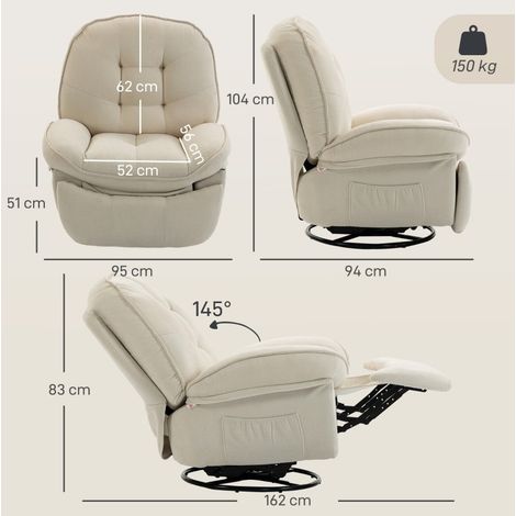 Poltrona relax girevole reclinabile a dondolo 95 x 94 x 104 cm bianco OKMYHOME (1/5)