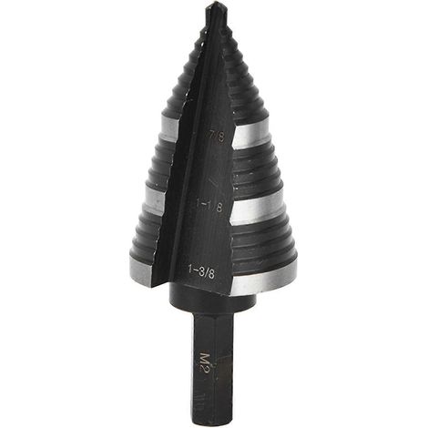 Stufenbohrer M2 HSS-Kegelbohrer, nitriert, 3/16 bis 1‐3/8 Zoll, mit 3/8-Zoll-Sechskantschaft