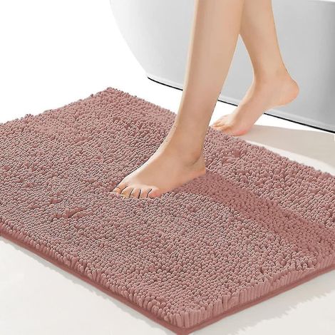 Tapis de bain rose, 40 x 60 cm, antidérapant, épais, doux et résistant, séchage rapide, idéal pour la baignoire et la douche. (1/5)