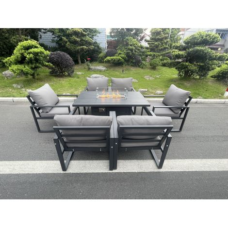 Fimous Aluminum Top 6 Seat Garden Furniture Dining Set Gas Fire Pit Table And Chairs Burner Heater Patio Outdoor Dark Grey (1/5)