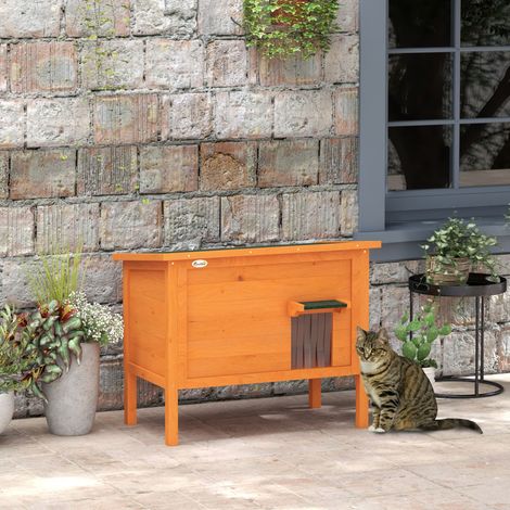 Caseta para gatos de exterior, resistente a la intemperie, 1 ventana, 1 entrada, 85 x 50 x 68,5 cm, naranja + verde