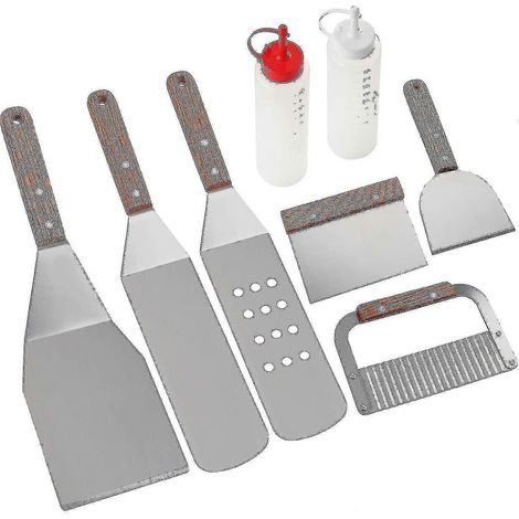Kit de 8 accessoires pour barbecue - Spatules de grill professionnelles robustes en acier inoxydable - Parfaites pour le teppanyaki, les grillades et les plaques de cuisson (1/5)