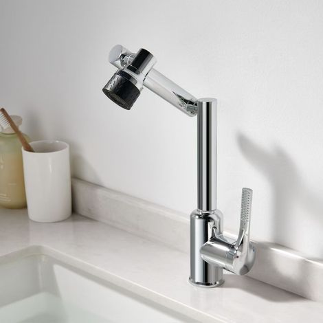 Stainless Steel Lucky Cat Hot and Cold Water Faucet for Home Bathrooms, with Mechanical Arm and Universal Rotating Design - Electroplated Version [Three Water Speeds]