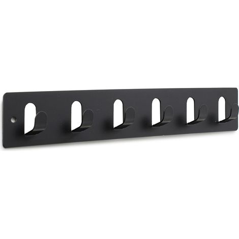 Perchero de pared funcional atornillable con acabado negro mate. Dimensiones: 300x50x22 mm -