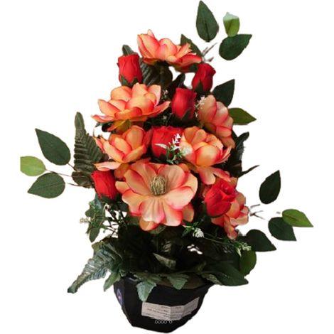 Vasque de Magnolia, bouton de rose, ficus pour la toussaint Orange - couleur: Orange