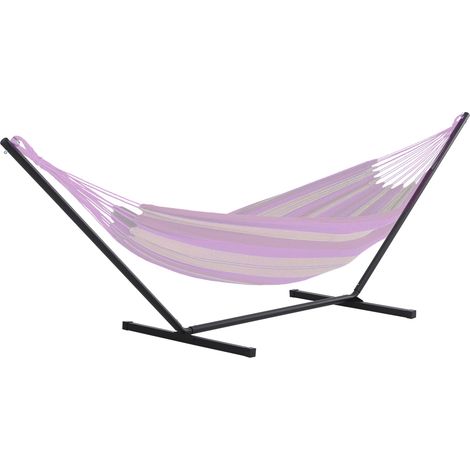 Support robuste pour hamac en métal époxy noir, dimensions 360 x 92 x 112 cm, structure résistante et stable. (1/5)