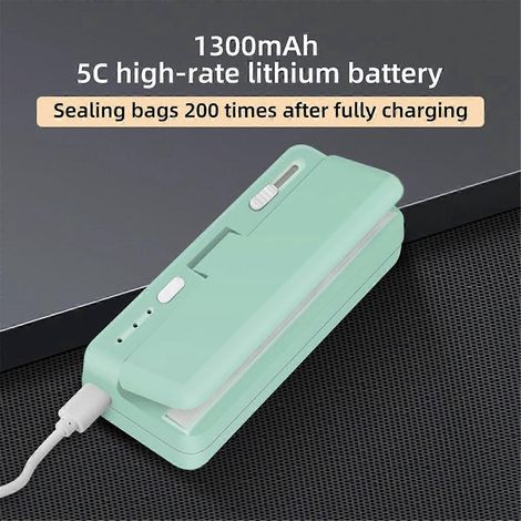 Mini machine à sceller, scelleuse thermique pour sachets de chips rechargeable par USB (verte) (1/4)