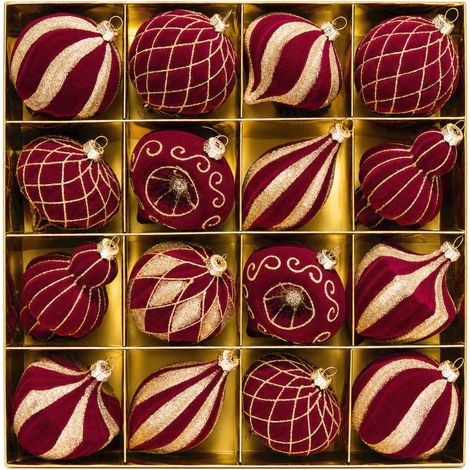 16 Boules Décoratives de Noël 8 cm, Ornements à Suspendre pour Sapin, Décoration Festive Maison Salon FêteVin (1/5)
