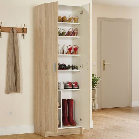 Armadio multiuso 2 ante Altiplano, Mobile ausiliario, Guardaroba porta scarpe moderno, Scarpiera verticale, 59x37h180 cm, Rovere (1/5)