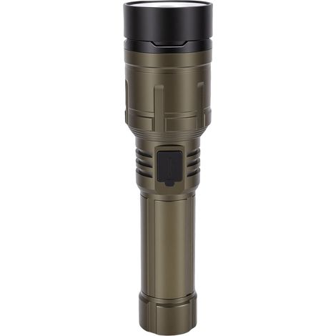 Lampe Torche Rechargeable USB-C 5000mAh LED Ultra Puissante Zoomable 5 Modes avec Lentille Feu Vert Militaire (1/4)