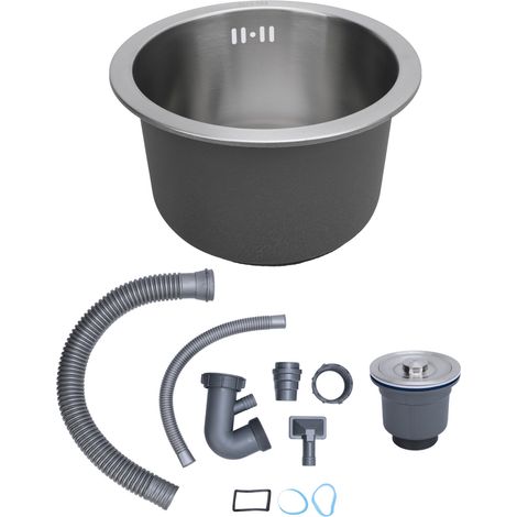 Évier de cuisine sous plan en acier inoxydable 304, cuve simple, Mini rond avec crépine, diamètre extérieur 28cm brossé