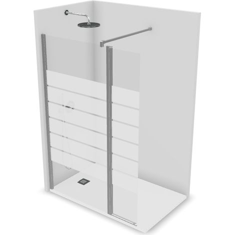 PROFILTEK HADA PLUS Mampara Abatible Perfil Plata Brillo Vidrio Decorado Bold - Medida: 80 cm - ref: 28410012