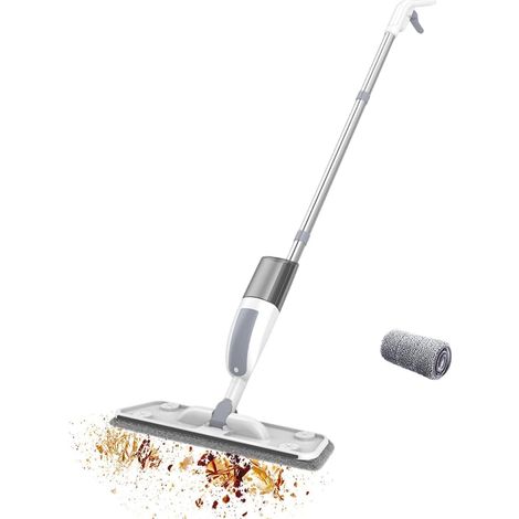 Balai pulvérisateur rechargeable - Balai de nettoyage à sec et humide avec housse lavable - Balai plat pour appartement, stratifié, carrelage, maison, cuisine et chambre à coucher (1/5)