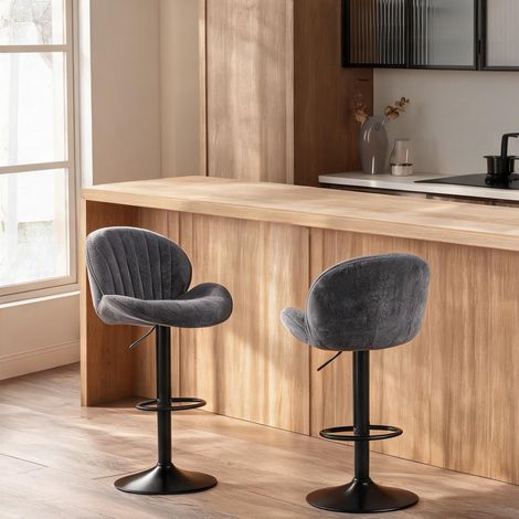 Tabouret de bar gris en chenille polyester 50 x 48 x 115 cm (1/5)