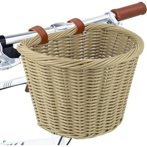 Basket of bicycle woven elegant in demi-cercle for handlebar before of bicycle adult with strap in leather adjustable, basket of storage waterproof for bicycle - 28 x 23,5 x 19,5 cm, color of the bask (1/5)