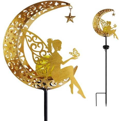 Statues solaires de jardin, décoration extérieure, bougeoir en forme de lune féerique, ornement de pendaison de crémaillère pour patio, pelouse, cour, allée - Idées cadeaux uniques pour-AquaForge