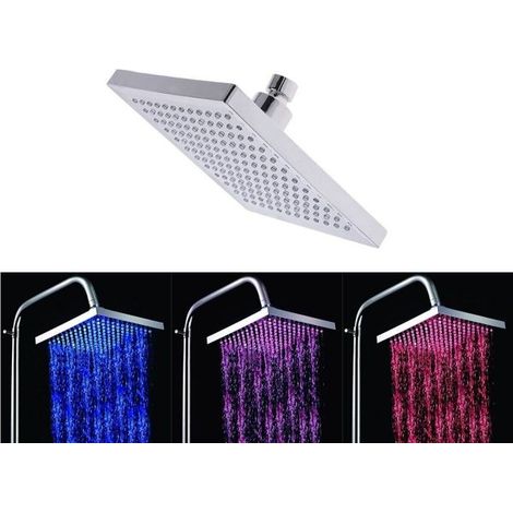 Soffione doccia 20 x 20cm a cascata effetto pioggia illuminazione 7 colori 79907