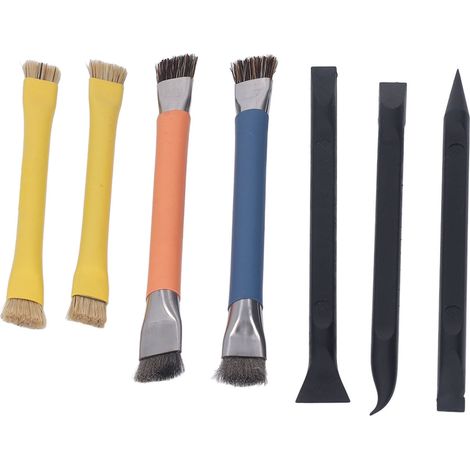 Kit de nettoyage et de réparation électronique comprenant un outil de levier, une brosse, un spudger double tête antidérapant et une brosse à double extrémité en acier inoxydable ABS. (1/5)