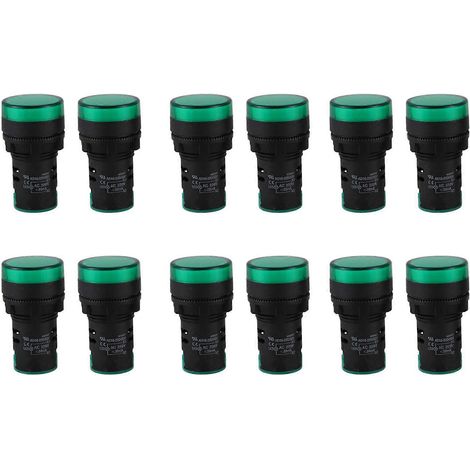 Lot de 12 voyants lumineux LED verts AC220V de 22 mm de diamètre (1/5)
