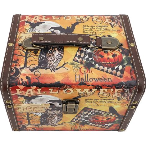 Antike Aufbewahrungsbox aus Holz mit Kürbis-Eulen-Motiv, abschließbar und mit Griff, für Schmuck, Fotos und Münzen, Maße: 22 x 18 x 15 cm / 8,7 x 7,1 x 5,9 Zoll (1/5)