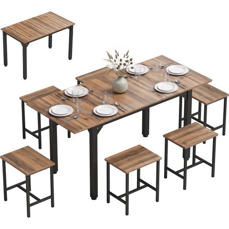 Beyamis Set de déjeuner 7 pièces pour 4-6 personnes, Table extensible 160 cm, Noyer noir (1/5)