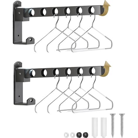 Étendoir Mural Rabattable, Etendoir Linge Porte Rotation 90°,Sechoir a Linge Pliable Support Mural Porte Vetement Mural pour Balcon, Salle Bains, Extérieur,Placard 2 pièces (1/5)