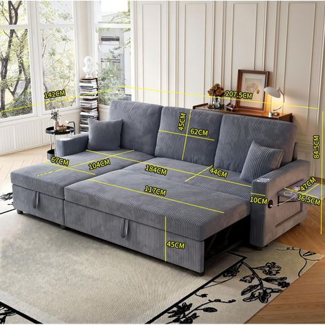 Canapé d'angle modulable en tissu gris avec espace de rangement, convertible en lit, dimensions non spécifiées HOMAIRE (1/5)