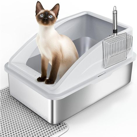Edelstahl Katzenklo XXL, 37L, auslaufsicher, mit Streuschaufel, Silbergrau (1/5)