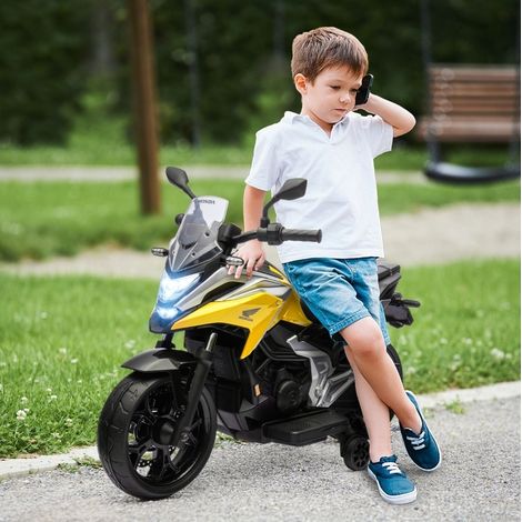 Moto eléctrica infantil Honda 107x46x75 cm de plástico amarilla con luces FloraGrace (1/5)
