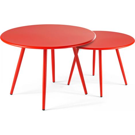 Oviala – Lot de 2 tables basses gigognes en acier thermoplaqué – Protection anti-rouille – Tables rondes modulables pour salon de jardin