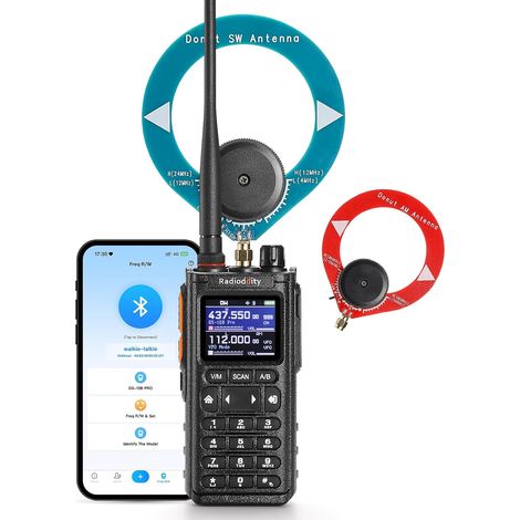 Radioddity GS-10B Pro Talkie-Walkie Radioamateur, 8W Bi-Bande, Spectre Temps Réel, Récepteur HF SSB CW Bande Aviation, Prog App, 999 Canaux, Antennes Donut SW/MW, HT Portable pour POTA (1/5)