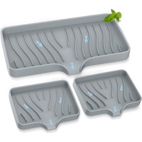 Plateau d'évier de cuisine 3 pièces, porte-savon de cuisine auto-drainant, porte-éponge en silicone pour évier de cuisine, organisateur d'évier de salle de bain de cuisine, (1/4)