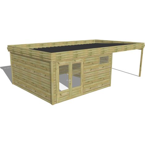 ABRI DE JARDIN bois Pin autoclave 27mm - 7,84x4,34m / 34m2 - Bac acier - Abri Français (1/5)