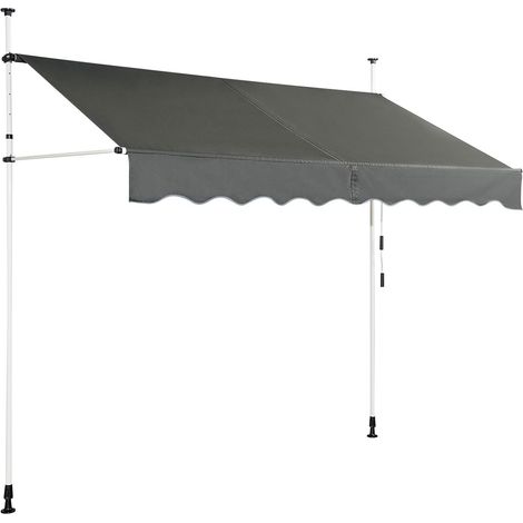 COSTWAY Klemmmarkise 200 cm breit, Balkonmarkise ohne Bohren, UV-beständig, höhenverstellbar, wasserabweisend, Markise mit Handkurbel, Sonnenmarkise, Sonnenschutz für Balkon, Grau (1/5)